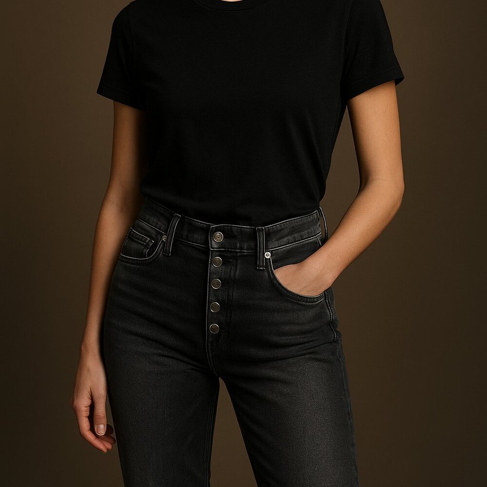 AG Adriano Goldschmied “Isabelle” High‑Rise Button‑Up Straight Crop Jeans